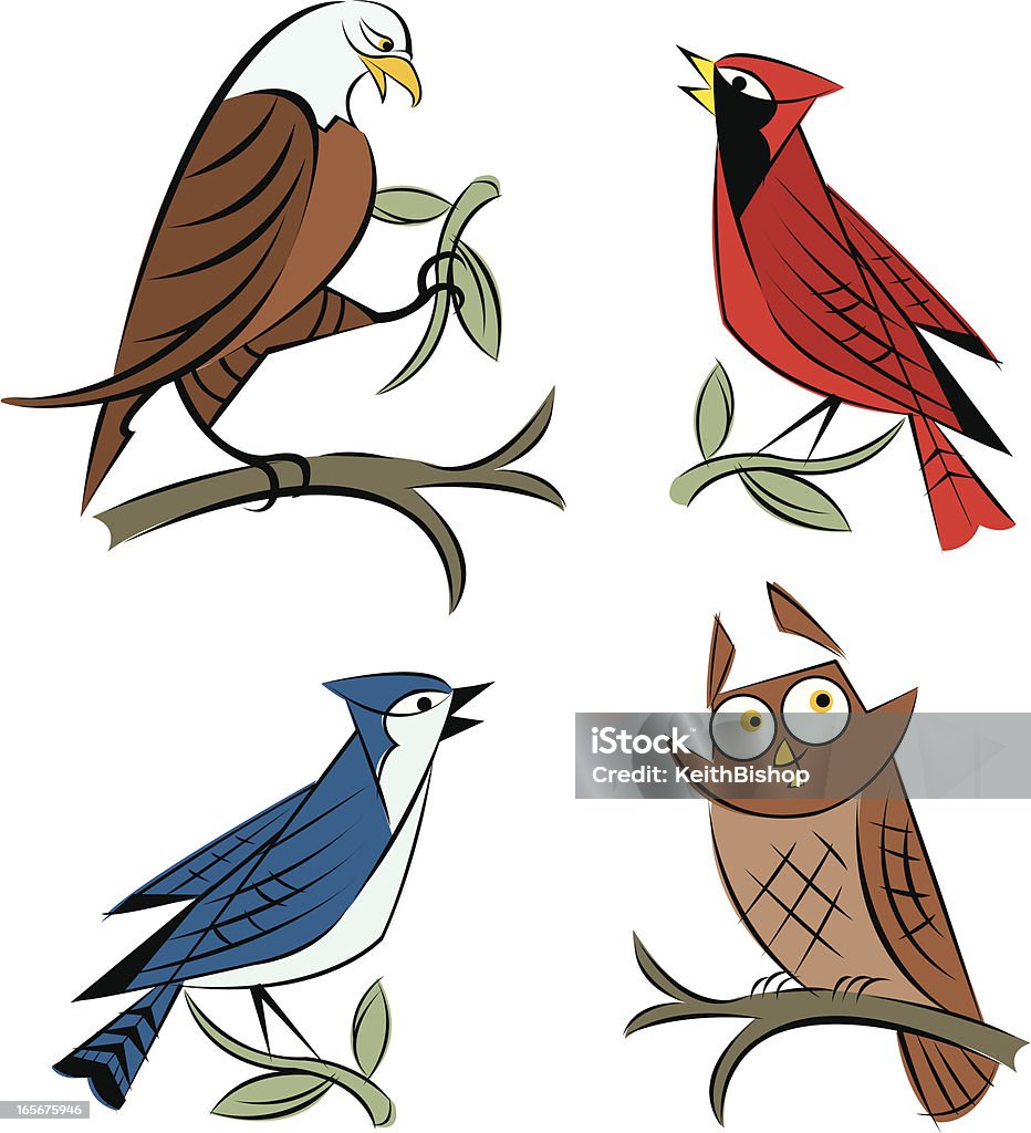 Ptaki-Eagle, Blue Jay, sowa i Cardinal - Grafika wektorowa royalty-free (Modrosójka błękitna)