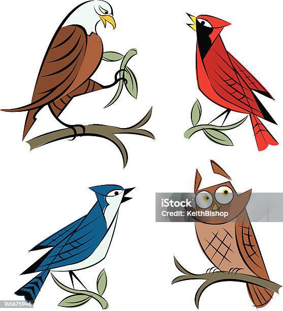 Ptakieagle Blue Jay Sowa I Cardinal - Stockowe grafiki wektorowe i więcej obrazów Modrosójka błękitna - Modrosójka błękitna, Kardynał - Ptak, Bez ludzi