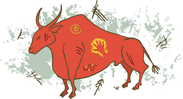 선사시대 동굴벽화 auroch bull - cave painting aborigine ancient caveman stock illustrations