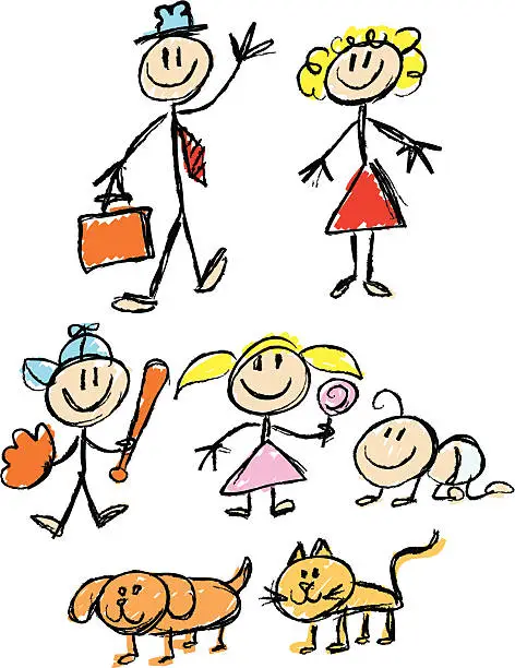 Vector illustration of stickfigure family sketchy