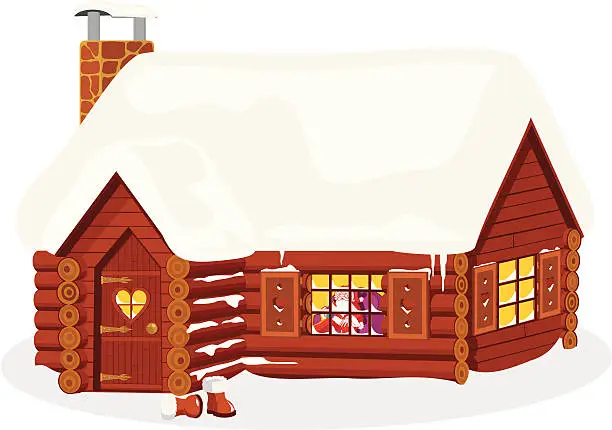 Vector illustration of Santa's Log Cabin