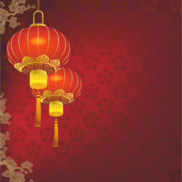 Vector illustration of Red Chinese lantern in red and gold