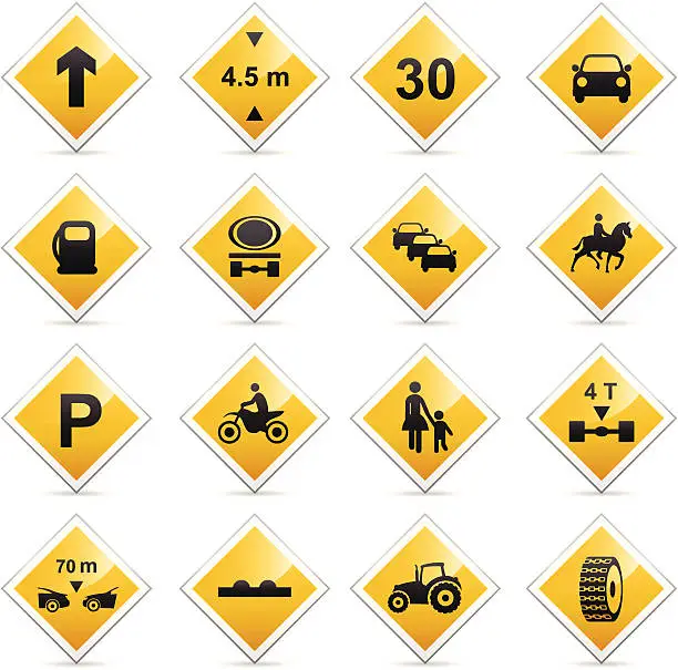 Vector illustration of Color Icons - American Road Signs
