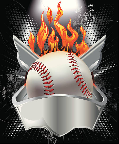 Baseball Metaliczny herb drużyny i ogień WEKTOR – artystyczna grafika wektorowa