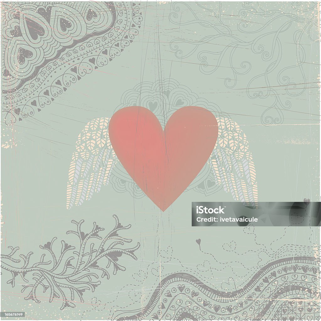 Heart with wings on seamless doodle background Vector file of the hand drawn doodle hearts and plants with hearts. Winged heart in the centre of all. Hi res JPEG and PDF files are included in the bundle. Heart Shape stock vector