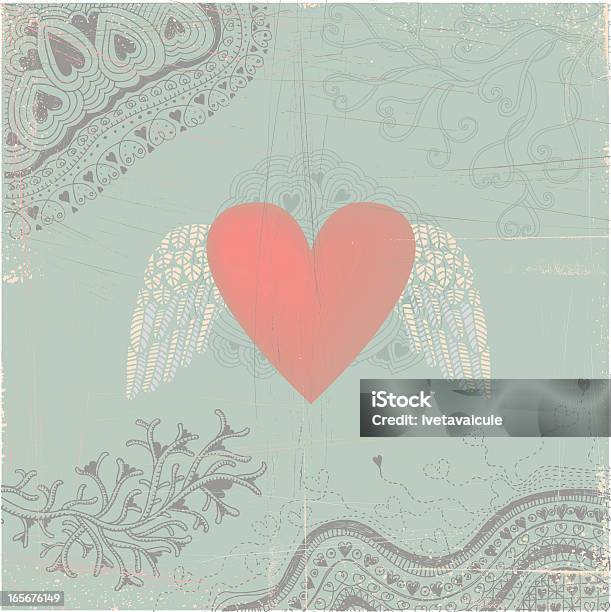 Heart With Wings On Seamless Doodle Background Stock Illustration - Download Image Now - Heart Shape, Old-fashioned, Retro Style