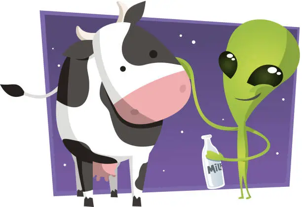 Vector illustration of Alien with cow