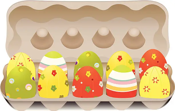 Vector illustration of Easter Eggs In Carton