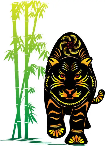 Vector illustration of Colorful Year of The Tiger Paper-cut Art