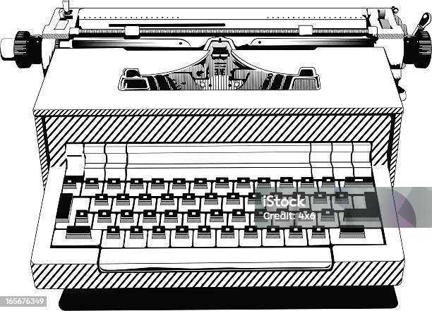 Closeup Of An Old Typewriter — стоковая векторная графика и другие изображения на тему Machinery - Machinery, Антиквариат, Белый фон