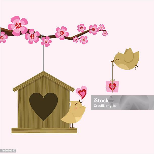 Uccello Di Amore Carta Di San Valentino Felice Mese Sakura - Immagini vettoriali stock e altre immagini di Love-in