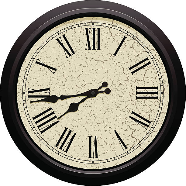 Classic round wall clock with Roman numerals Vector illustration of a clock, isolated on a white background. hour hand stock illustrations