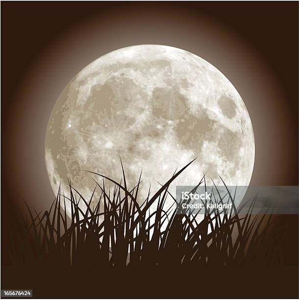 Lua Cheia E Relva - Arte vetorial de stock e mais imagens de Lua cheia - Lua cheia, Paisagem - Cena Não Urbana, Paisagem - Natureza