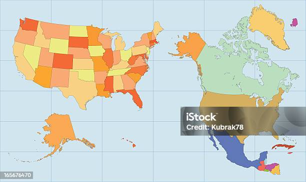 Ilustración de Mapa De Los Estados Unidos Y De América Del Norte y más Vectores Libres de Derechos de América del norte - América del norte, Canadá, Clip Art