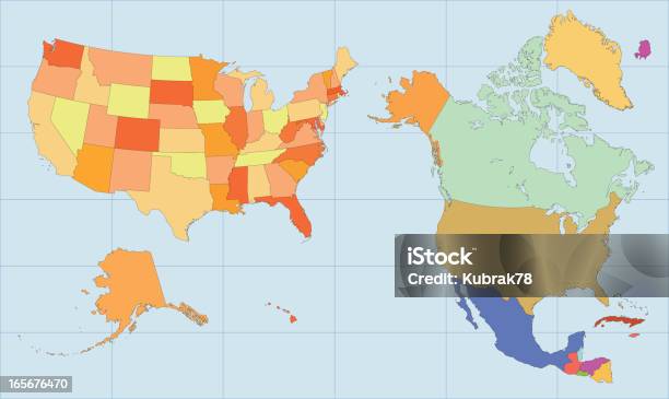 Mappa Di Stati Uniti E In America Settentrionale - Immagini vettoriali stock e altre immagini di America del Nord - America del Nord, Canada, Carta geografica