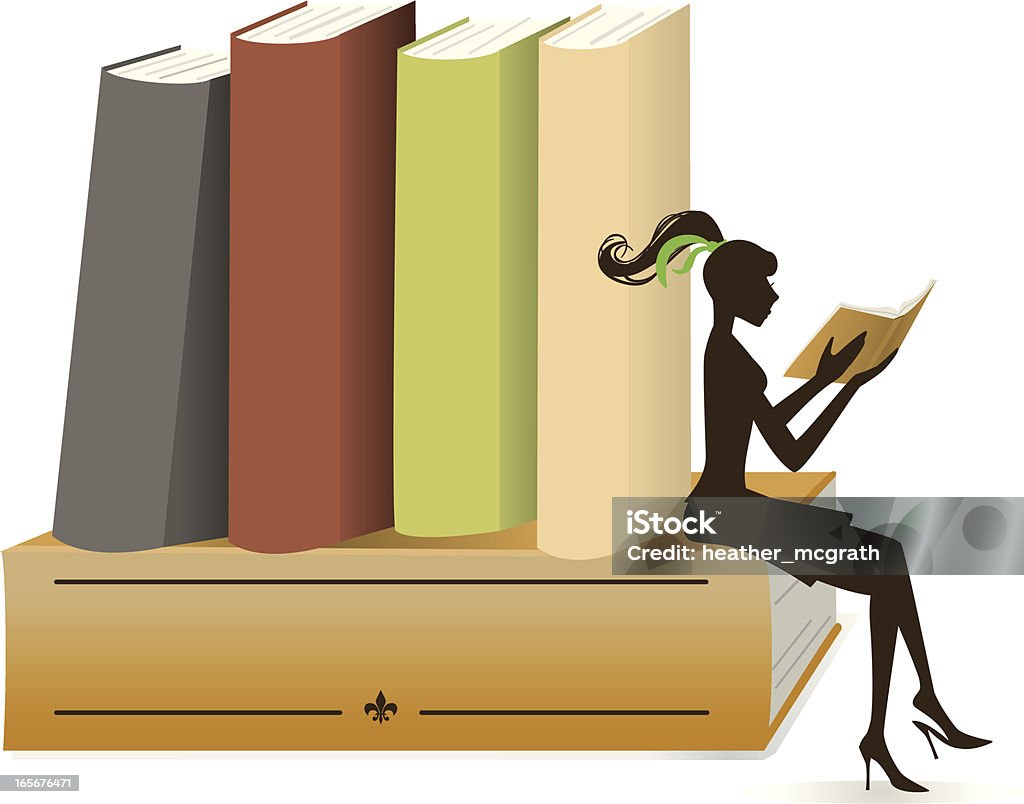 Dziewczyna i książek - Grafika wektorowa royalty-free (Grzbiet książki)