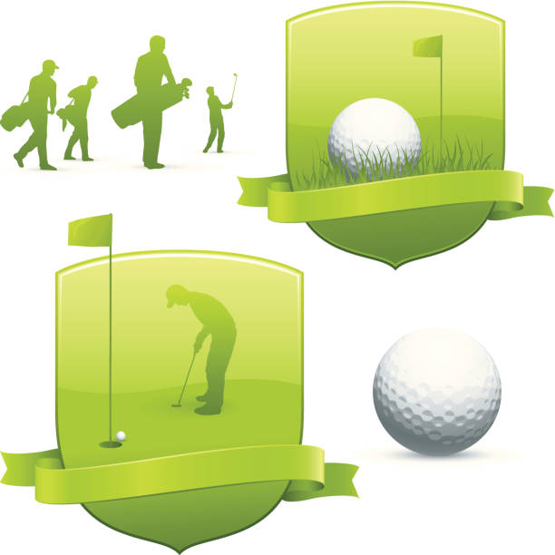 Golf emblems Two golf designs on shields with banners. flag golf flag pennant green stock illustrations