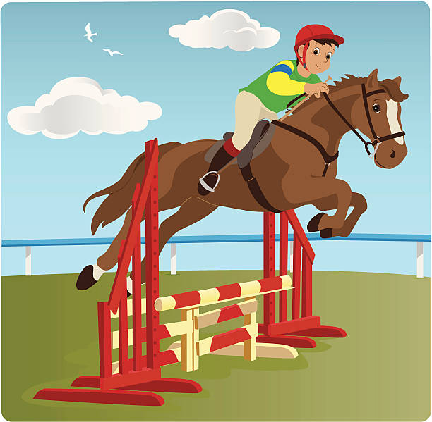 Jumping Horse With Boy Rider vector art illustration