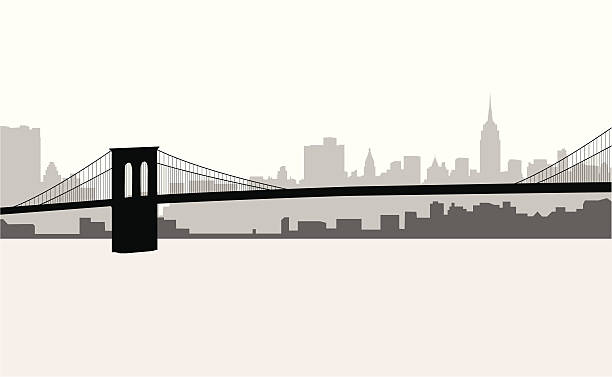 illustrazioni stock, clip art, cartoni animati e icone di tendenza di skyline di manhattan - ponte di brooklyn