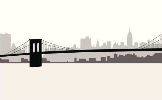 A view of Manhattan from Brooklyn, which includes the Brooklyn Bridge and Empire State Building. View my other New York City illustrations:
