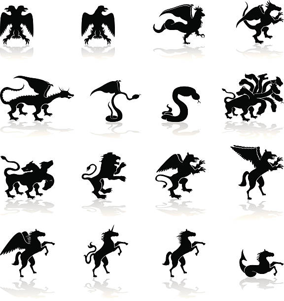 Mythological Animals Collection of mythological animals animals crest stock illustrations