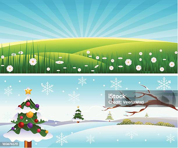 夏と Winter 風景 - イラストレーションのベクターアート素材や画像を多数ご用意 - イラストレーション, クリスマス, クリスマスツリー