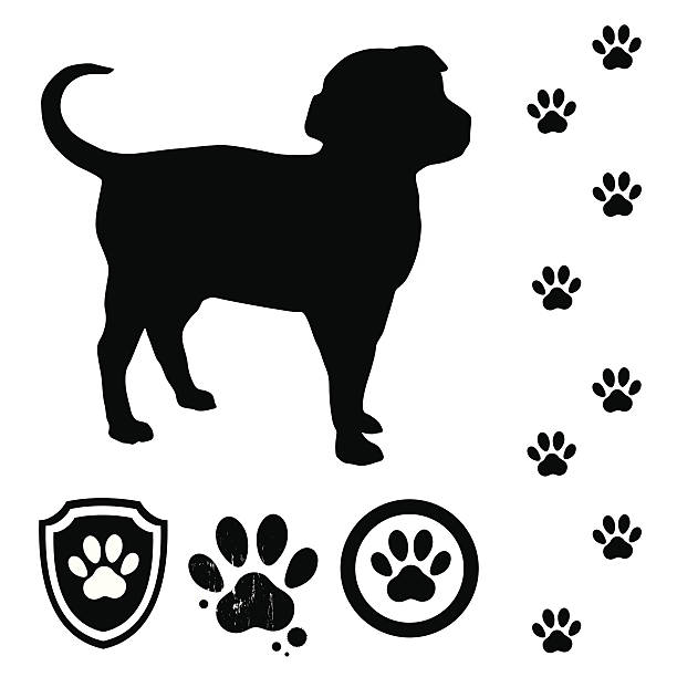 щенок и отслеживает - paw print paw shield vector stock illustrations