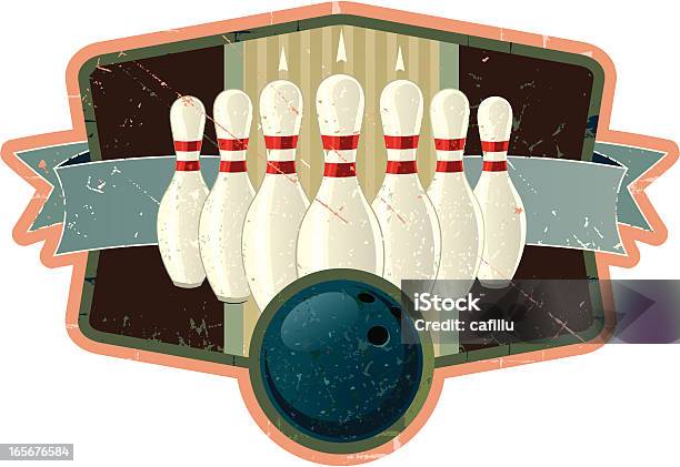 Stemma Con Palla Da Bowling Retrò E Pin - Immagini vettoriali stock e altre immagini di Pista da bowling - Pista da bowling, Blasone, Bowling