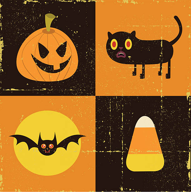 illustrazioni stock, clip art, cartoni animati e icone di tendenza di set di icone grunge halloween - halloween candy candy corn backgrounds