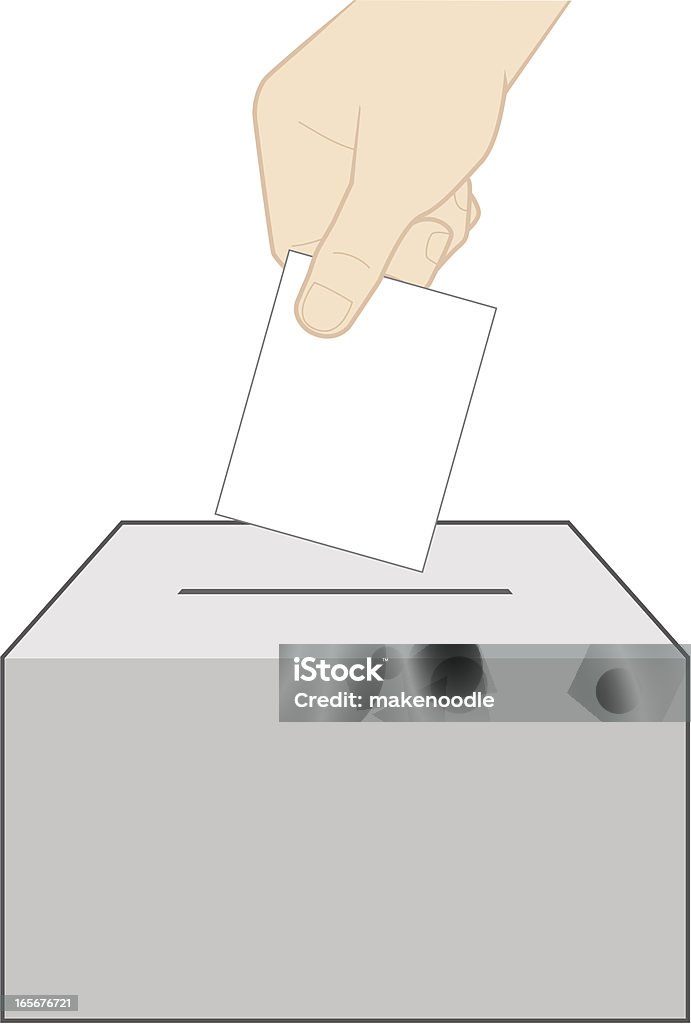 Voting Election / Donation Box A hand placing a white slip of paper into a voting election box. Ballot Box stock vector