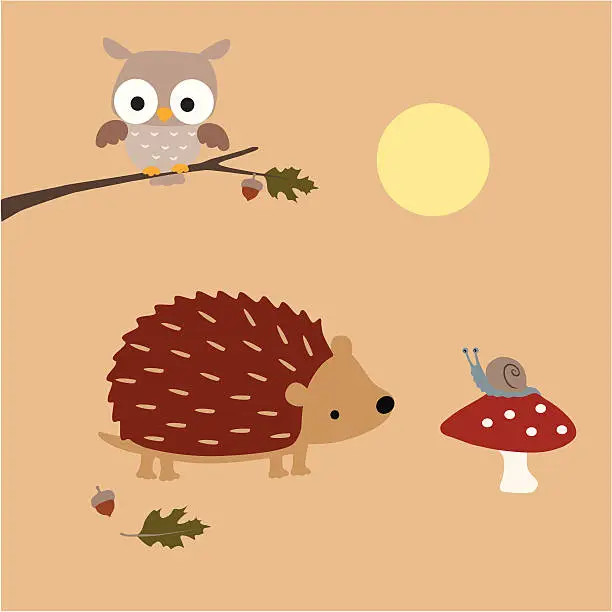 Vector illustration of Hedgehog Meets A Snail