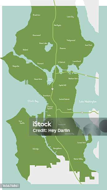 Mappa Della Città Di Seattle Quartiere - Immagini vettoriali stock e altre immagini di Seattle - Seattle, Carta geografica, Stretto di Puget