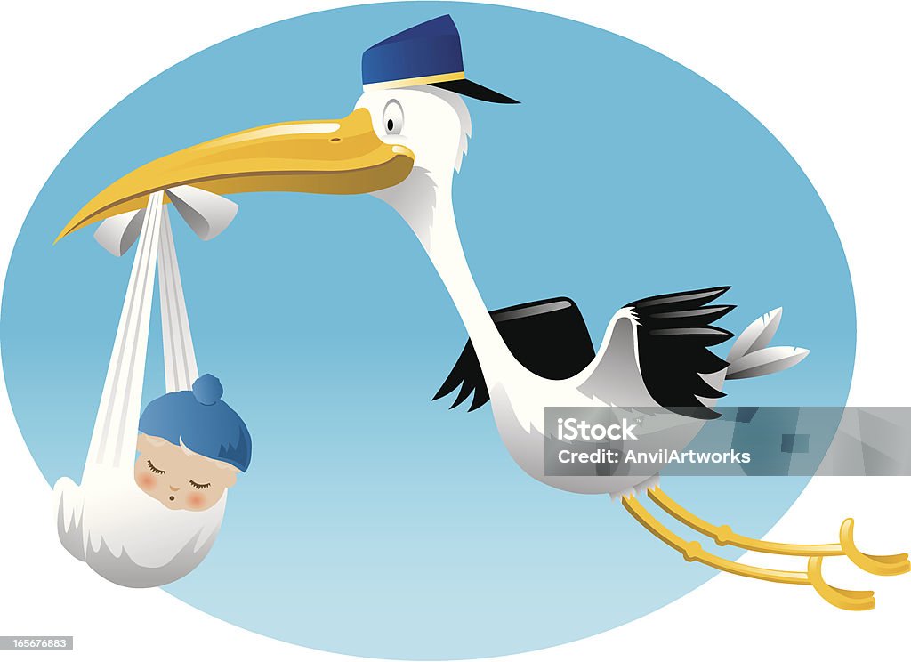 Stork dostarcza Baby Boy - Grafika wektorowa royalty-free (Niemowlę)