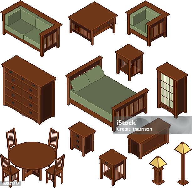Ilustración de Isométricos Muebles Estilo Mission y más Vectores Libres de Derechos de Arquitectura - Arquitectura, Cama, Característica arquitectónica