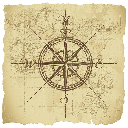 Vintage compass on parchment paper background. All elements are separate objects, grouped and layered. File is made with gradient. Global color used. 300dpi jpeg included. Please take a look at other works of mine linked below. 