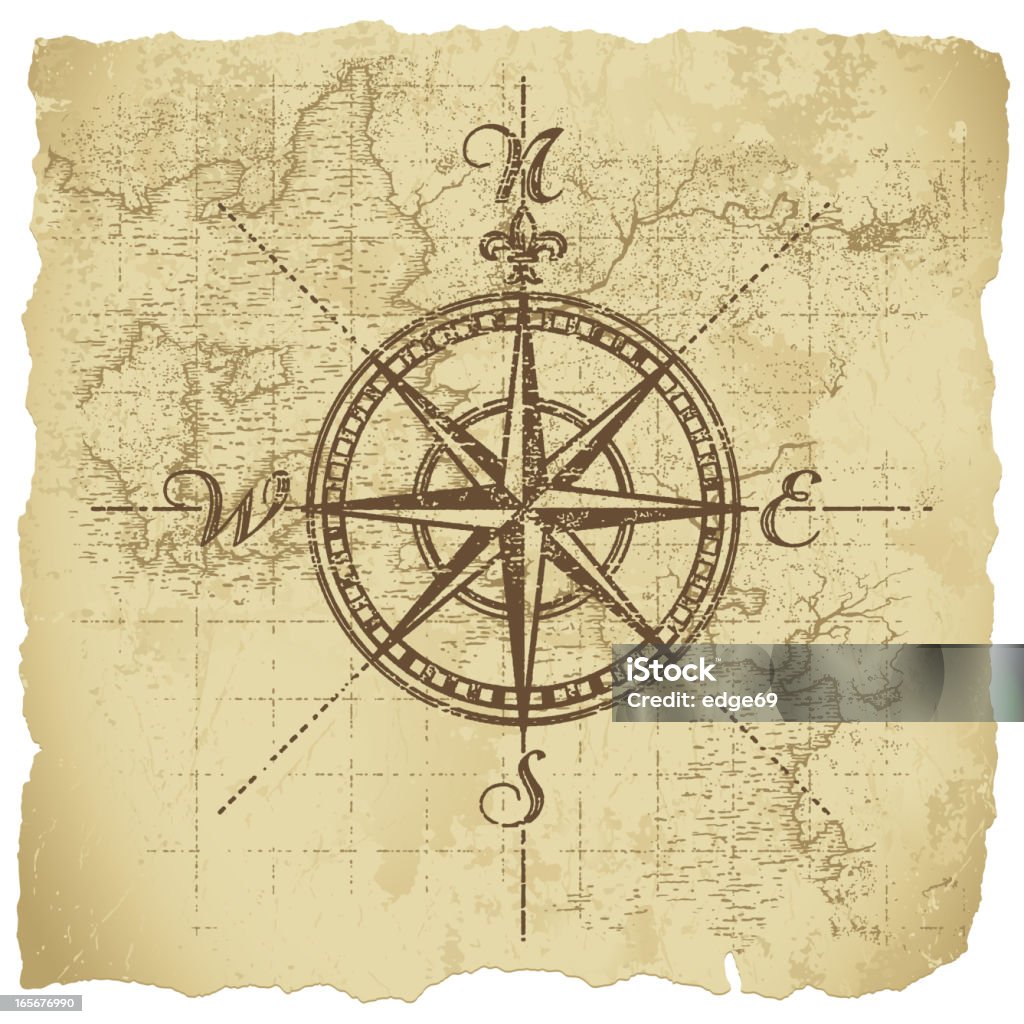 Vintage Compass Vintage compass on parchment paper background. All elements are separate objects, grouped and layered. File is made with gradient. Global color used. 300dpi jpeg included. Please take a look at other works of mine linked below.  Navigational Compass stock vector