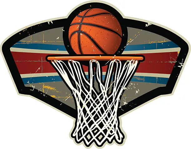 Vector illustration of Basketball and Net Crest