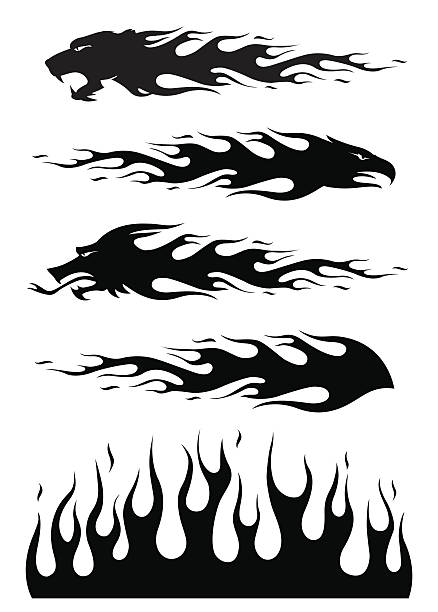 black flames different black flames.. dragon tattoos stock illustrations