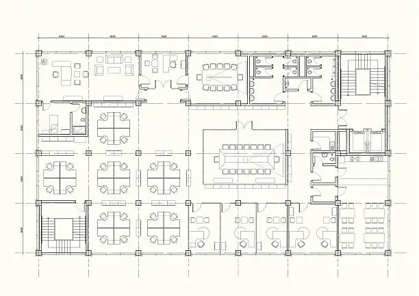 Vector illustration of office building architectural plan