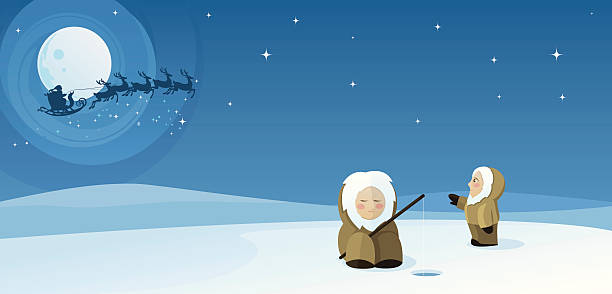 ilustraciones, imágenes clip art, dibujos animados e iconos de stock de esquimal ve santa - christmas santa claus north pole snow