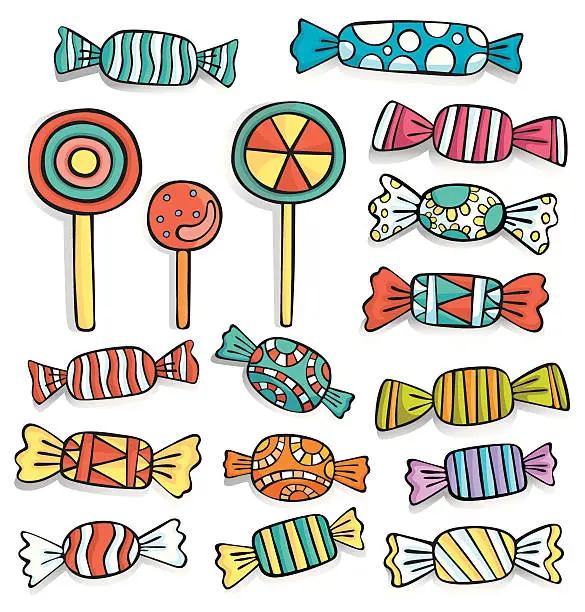 Vector illustration of Vector set of candies and lollipops