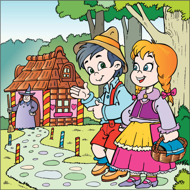 ilustrações, clipart, desenhos animados e ícones de as crianças - fairy tale house witch candy