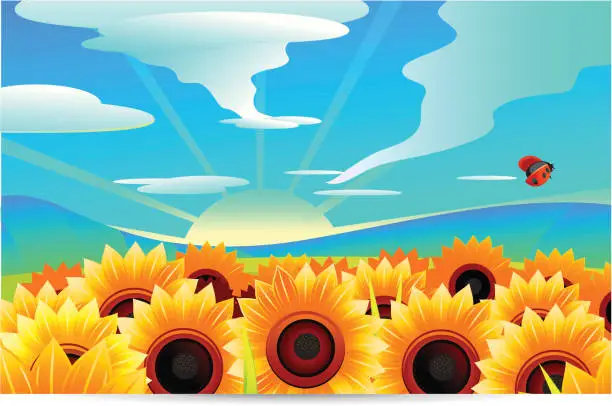 Vector illustration of Vibrant Sunflower Landscape