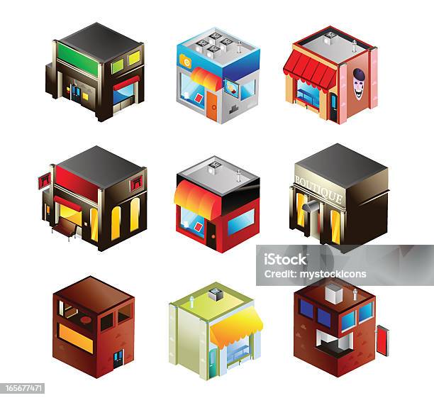 Isometric Building Collection Stock Illustration - Download Image Now - Diminishing Perspective, Icon Symbol, Shopping