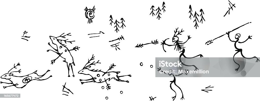 Prehistoryczny Polowanie scena Deer - Grafika wektorowa royalty-free (Malarstwo jaskiniowe)