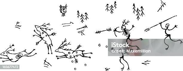 Prehistoryczny Polowanie Scena Deer - Stockowe grafiki wektorowe i więcej obrazów Malarstwo jaskiniowe - Malarstwo jaskiniowe, Jaskinia Lascaux, Szaman