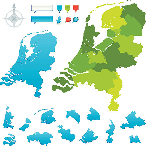Netherlands Provincial map The Netherlands map made up of the 12 different regions. Individual regions included below. Global colours are easily changed. friesland netherlands stock illustrations