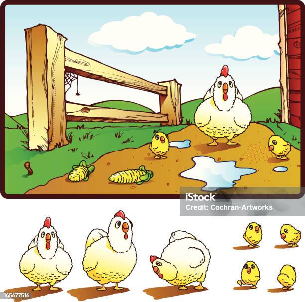 Ilustración de Linda Las Gallinas Y Farm y más Vectores Libres de Derechos de Ala de animal - Ala de animal, Alegre, Alimento