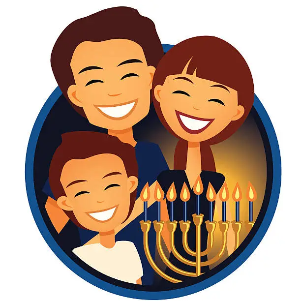 Vector illustration of Family Celebrating Hanukkah