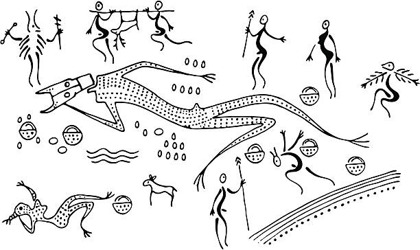 선사시대 장엄한 의식에 - cave painting aborigine ancient caveman stock illustrations